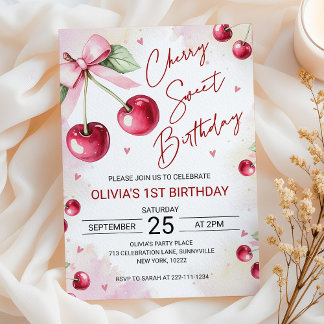 Cute Coquette Cherry Sweet Birthday Invitation Einladung