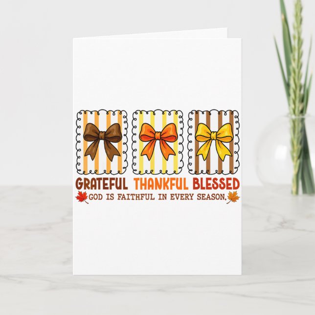 Cute Coquette Christian Fall Bow Grateful Thankful Karte (Vorderseite)