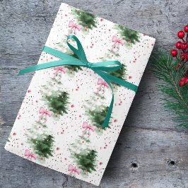 Cute Coquette Christmas trees white Geschenkpapier