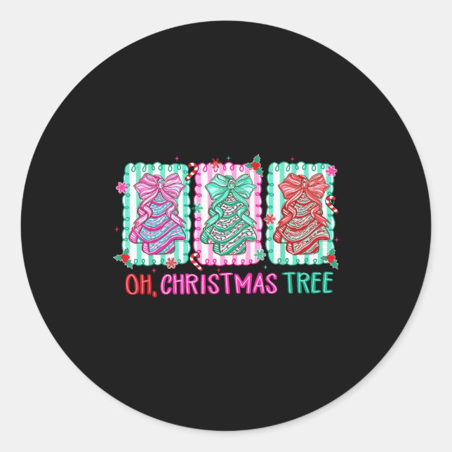 Cute Coquette Oh Christmas Tree Cake Bow Tis The S Runder Aufkleber (Vorderseite)