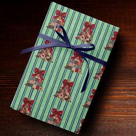 Cute coquette patchwork christmas trees striped geschenkpapier