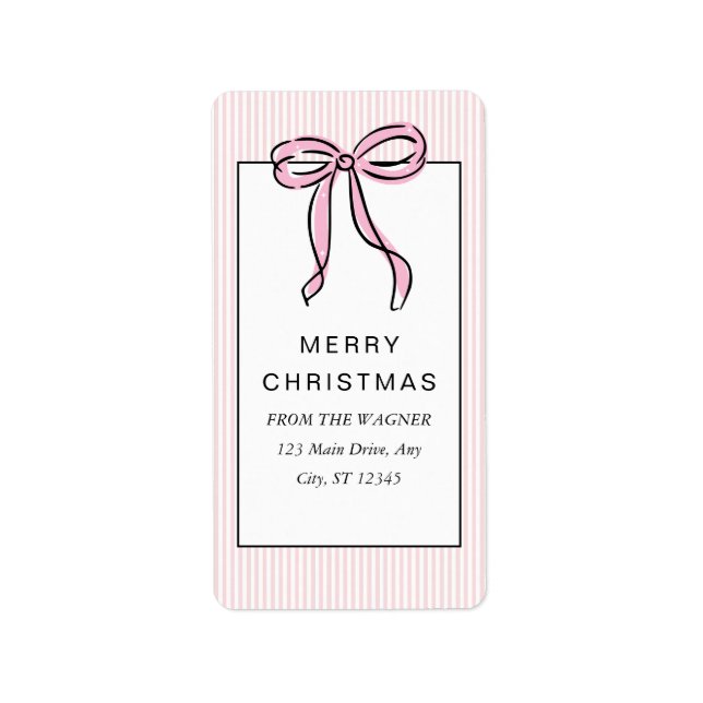 Cute Coquette Pink Bow Merry Christmas Adressaufkleber (Vorne)