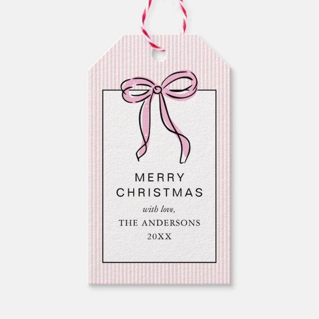 Cute Coquette Pink Bow Merry Christmas Geschenkanhänger (Vorderseite)