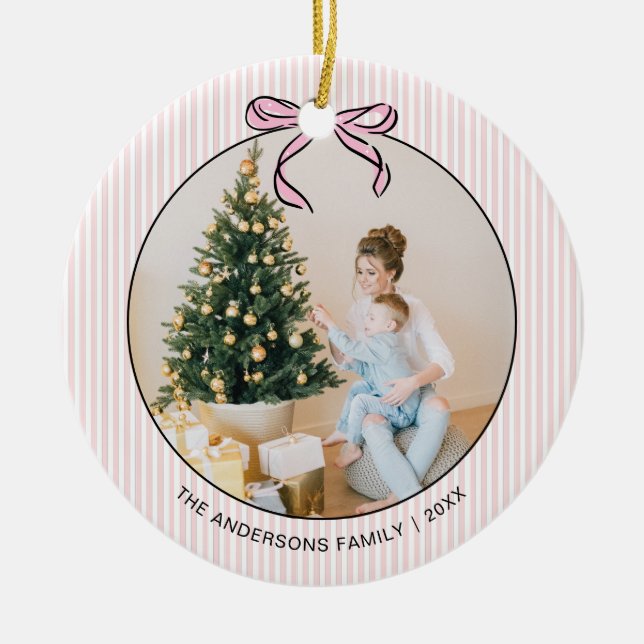 Cute Coquette Pink Bow Photo Christmas  Ceramic Or Keramik Ornament (Vorne)