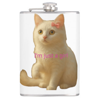 Cute Coquette White Cat I'm Just a Girl Pink Bow Flachmann