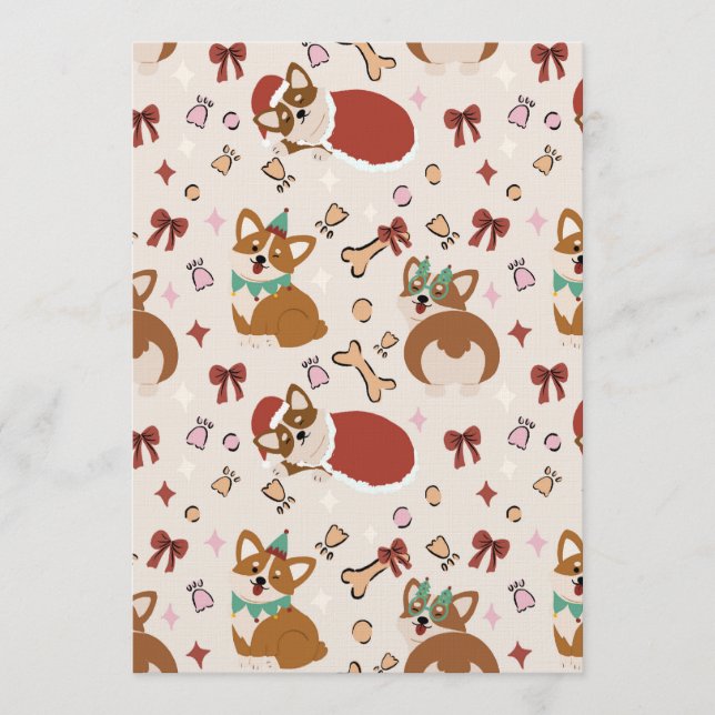 Cute Corgi Christmas Holiday Seamless Pattern Einladung (Vorderseite)