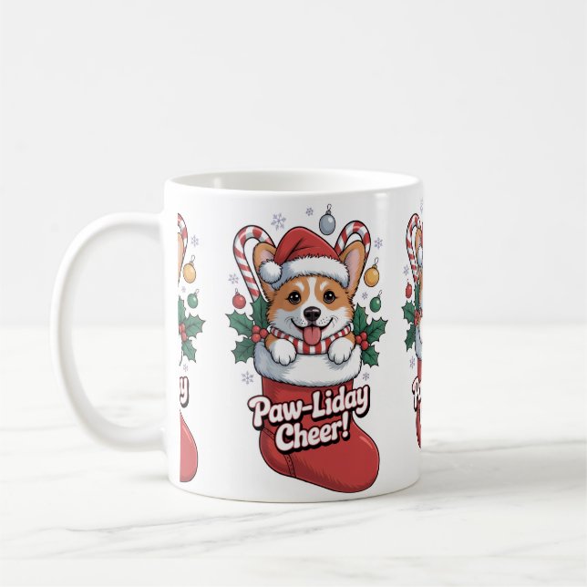 Cute Corgi Christmas Mug – Paw-liday Cheer Coffee  Kaffeetasse (Links)