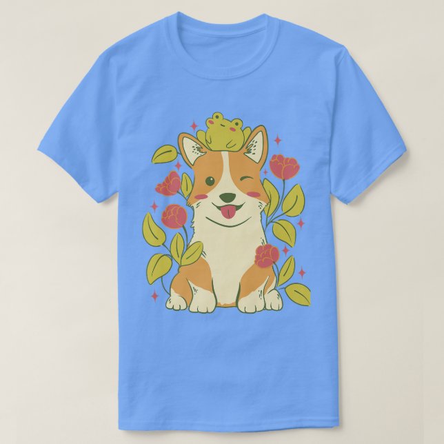 Cute Corgi Dog And Frog-720 T-Shirt (Design vorne)