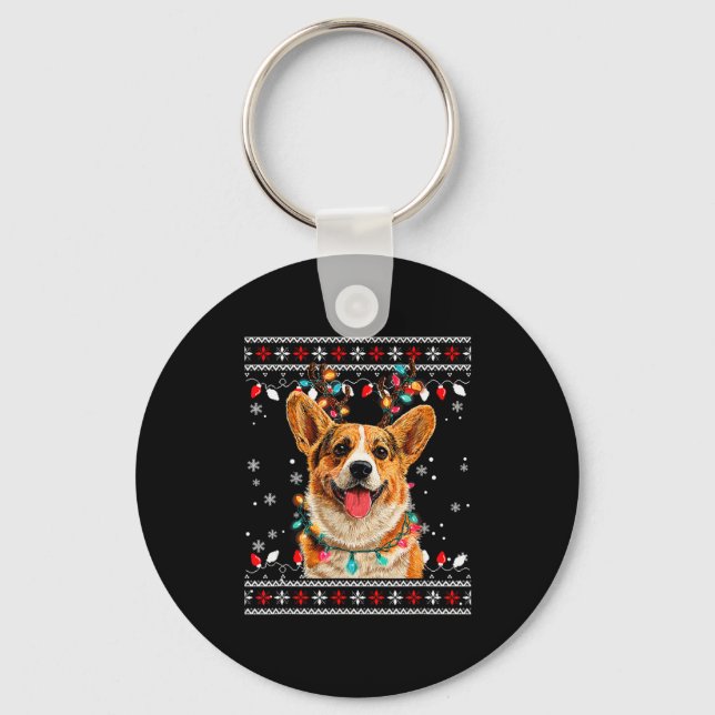 Cute Corgi Dog Christmas Reindeer Santa Hat  Schlüsselanhänger (Vorderseite)