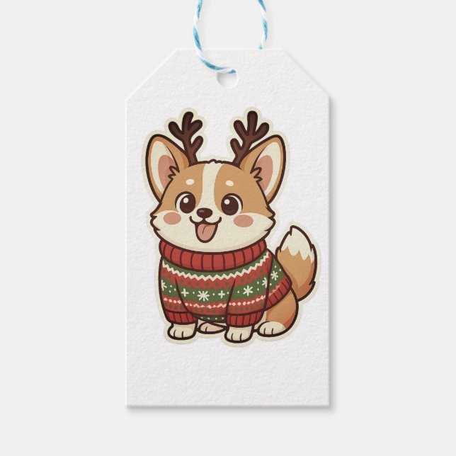Cute Corgi Dog in Ugly Christmas Sweater Gift Wrap Geschenkanhänger (Vorderseite)