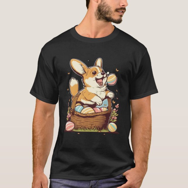 Cute Corgi Easter Egg Basket Happy Easter Kids T-Shirt (Vorderseite)