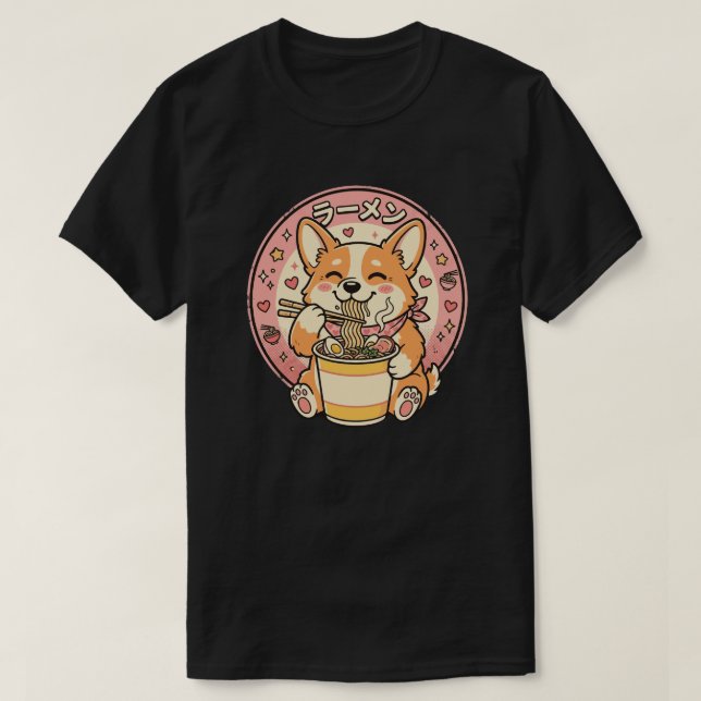 Cute Corgi Eating Ramen Kawaii Japanese Noodle  T-Shirt (Design vorne)