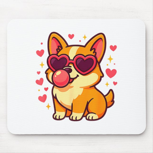 Cute Corgi Valentine Puppy With Heart Sungles  Mousepad (Vorne)