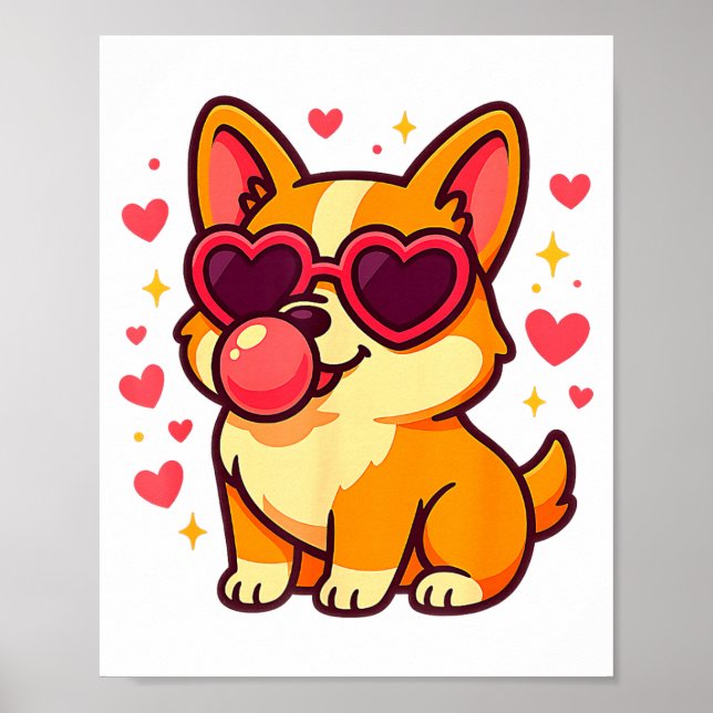 Cute Corgi Valentine Puppy With Heart Sungles  Poster (Vorne)