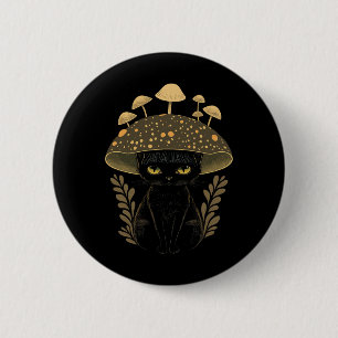 Cute Cottagecore Aesthetic Cat Mushroom Women Kids Button