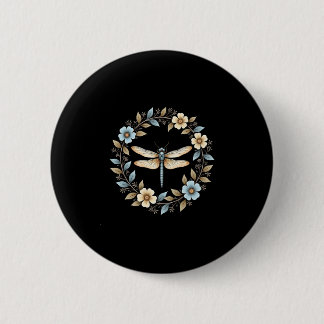 Cute Cottagecore Floral Dragonfly Aesthetic Girls  Button