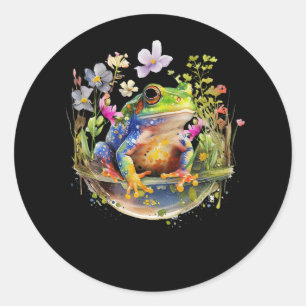 Cute Cottagecore Floral Frog Aesthetic Girls Graph Runder Aufkleber