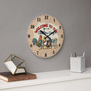 Cute Country chicken coop word art Große Wanduhr