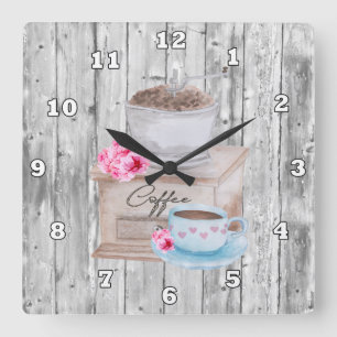 Cute Country coffee bar Quadratische Wanduhr