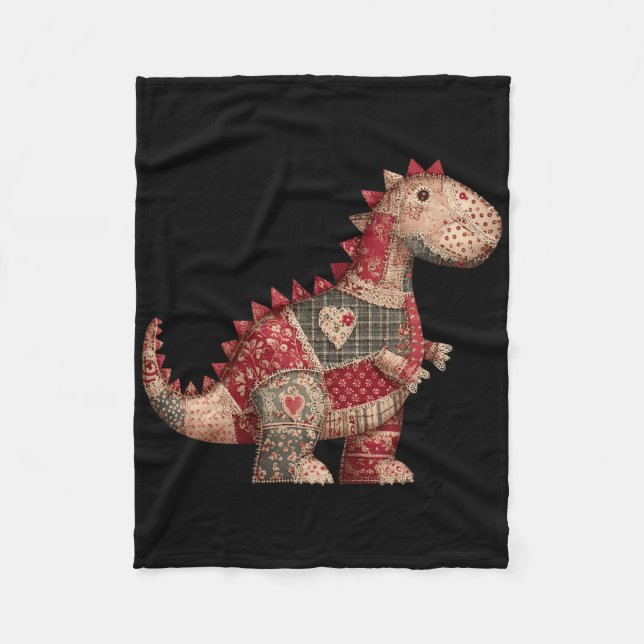 Cute Country Dinosaur Patchwork Hearts Valentine  Fleecedecke (Vorderseite)