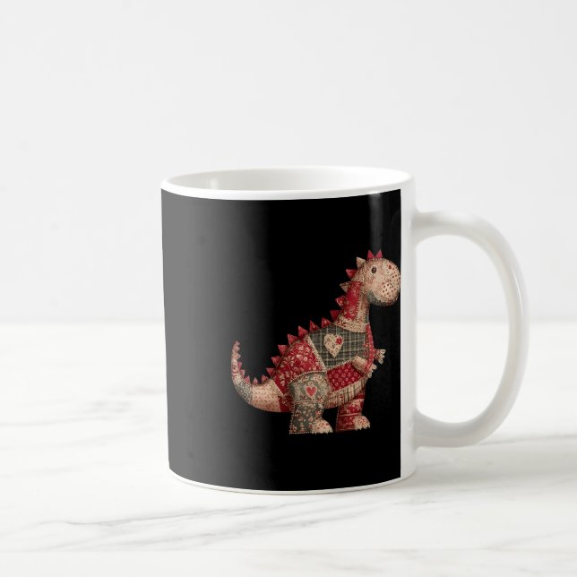 Cute Country Dinosaur Patchwork Hearts Valentine  Kaffeetasse (Rechts)