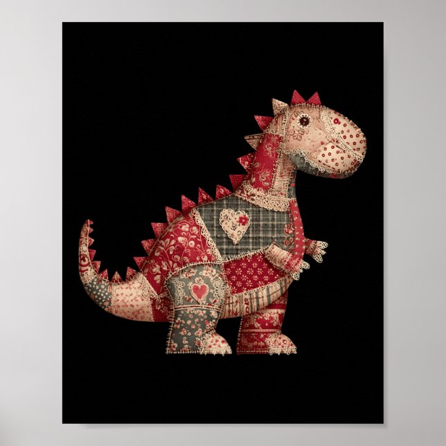 Cute Country Dinosaur Patchwork Hearts Valentine  Poster (Vorne)