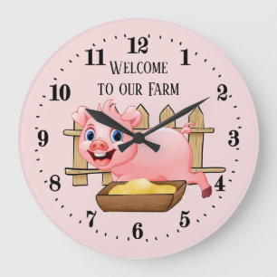 cute Country farm pig add text Große Wanduhr