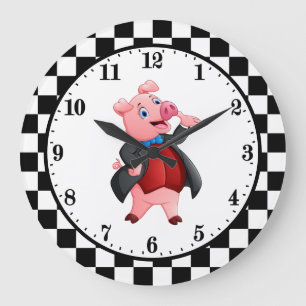 cute Country pig lovers Large Clock Große Wanduhr