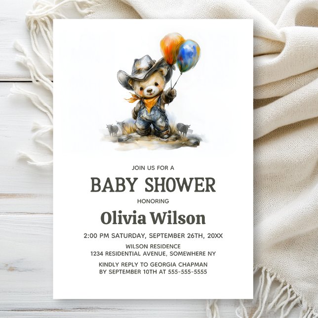 Cute Country Teddy Bear Baby Shower Invitation Einladung (Von Creator hochgeladen)