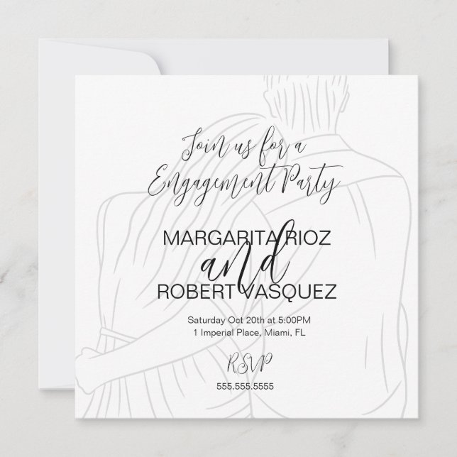 Cute Couple Hugging Script Engagement Party Save The Date (Vorderseite)