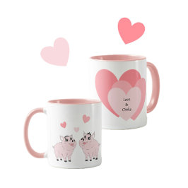 Cute couple of pink piggy tasse