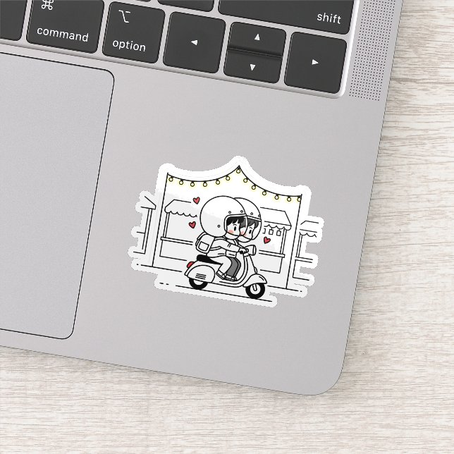 Cute Couple Scooter Trip | Romantic Travel Love Aufkleber (Detail)