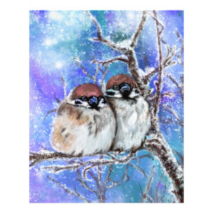 Cute Couple Sparrow im Winterposter Fotodruck