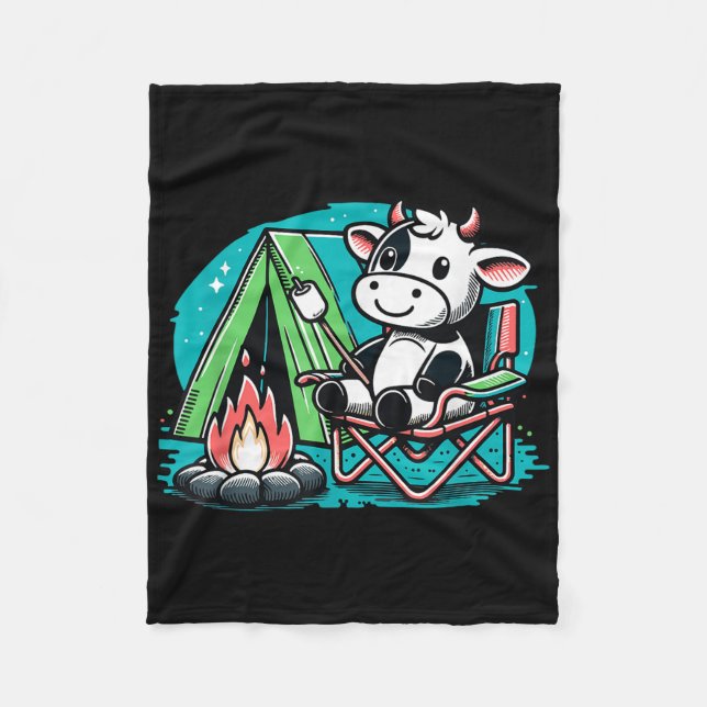 Cute Cow At The Campfire Funny Smore Camping  Fleecedecke (Vorderseite)