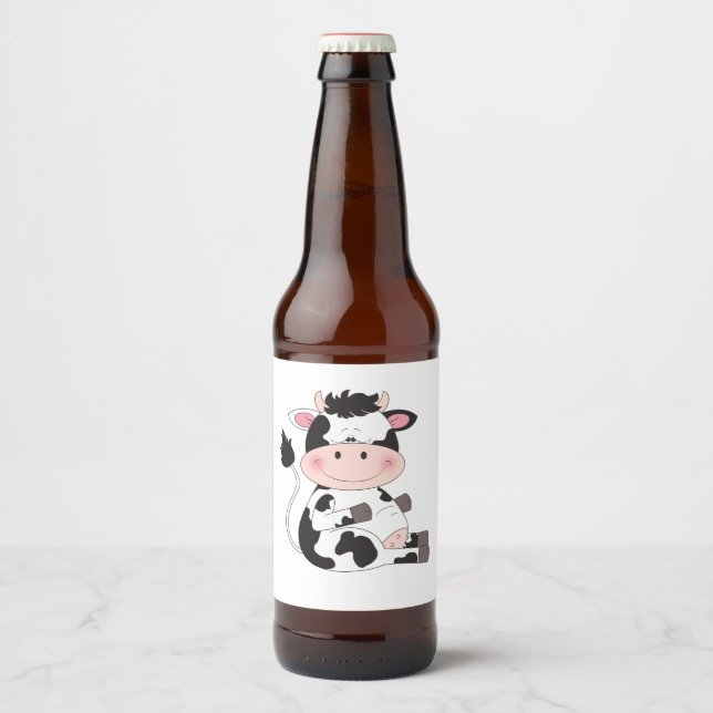 Cute Cow Cartoon Bierflaschenetikett (Vorderseite)