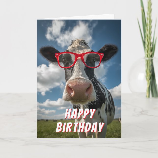 Cute Cow Happy Birthday Karte (Vorderseite)