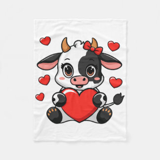 Cute Cow Holding Heart Happy Valentine's Day Kids Fleecedecke