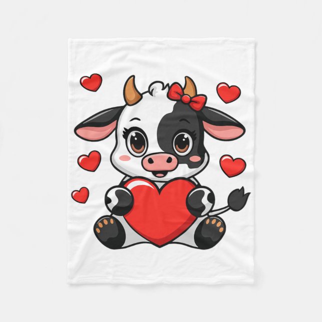 Cute Cow Holding Heart Happy Valentine's Day Kids  Fleecedecke (Vorderseite)