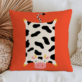 Cute Cow Illustration on Burnt Orange Quirky Kissen