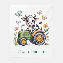 Cute Cow on Tractor Boy Birthday Party Gift Fleecedecke