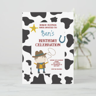 Cute Cow print Cowboy Birthday Einladung