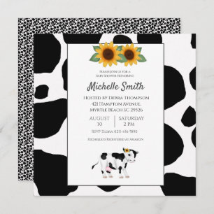 Cute Cow Print Sunflower Baby Shower Einladungen