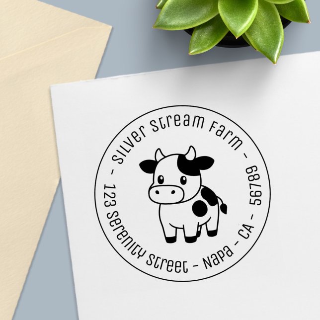 Cute Cow Round Business Address Permastempel (Von Creator hochgeladen)