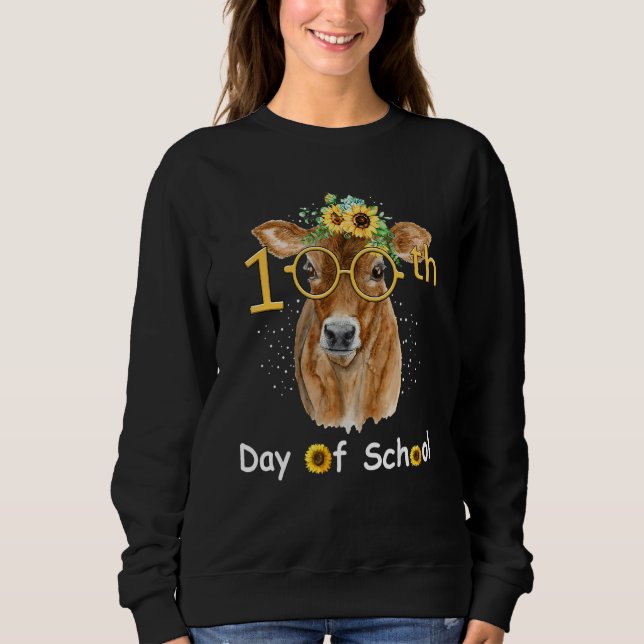 Cute Cow With Sunflower Happy 100th Day Of School Sweatshirt (Vorderseite)