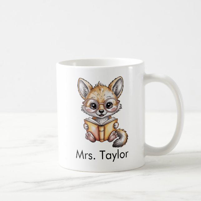 Cute Coyote Reading Book Custom Kaffeetasse (Rechts)