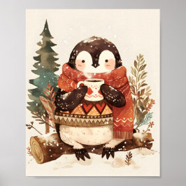 Cute Cozy Penguin Winter Nursery Wall Art Print Poster