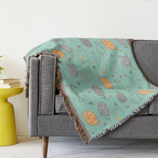 Cute & Cozy Sleepy Cat Dreams Pattern Decke (Von Creator hochgeladen)
