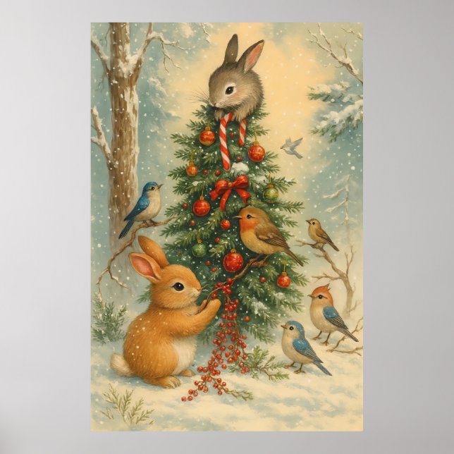 Cute cozy woodland christmas bunny festive  poster (Vorne)
