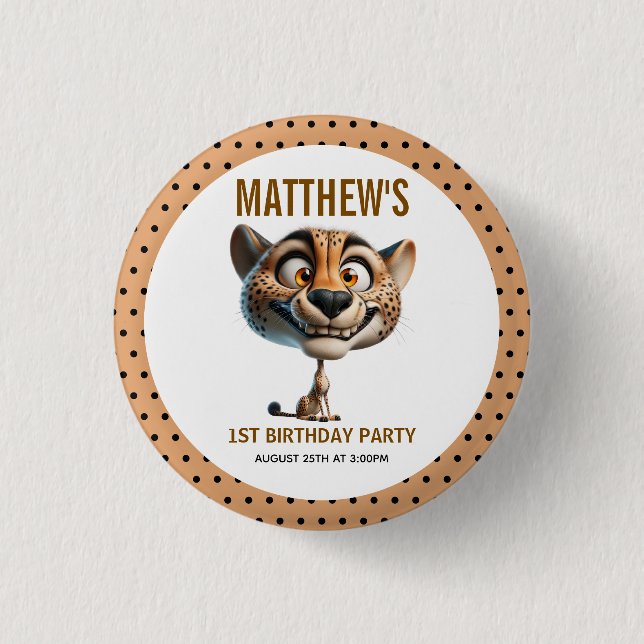 Cute Crazy Cheetah Farm Theme 1st Birthday Button (Vorderseite)