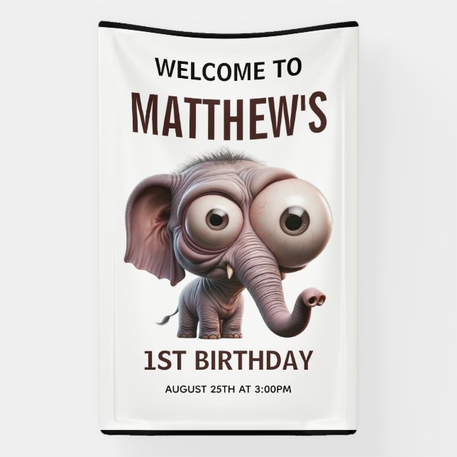 Cute Crazy elephant Farm Theme 1st Birthday Banner (Vertikal)